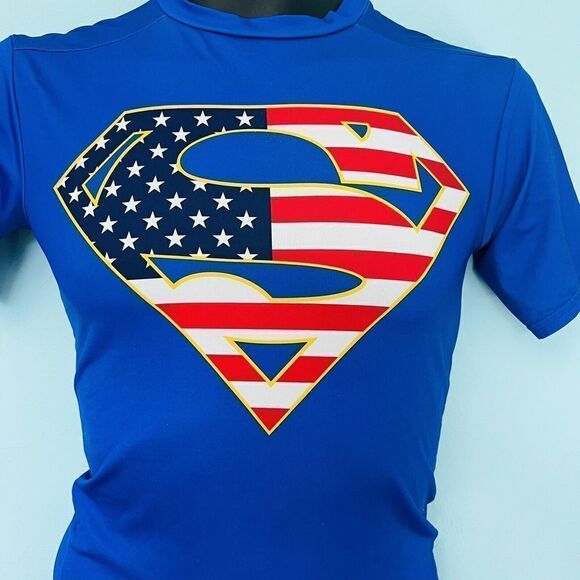 Under Armour Superman SM/P/P Shirt Mens Blue Compression Heatgear Superman 0662 - Picture 2 of 14